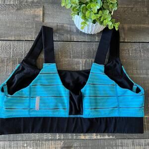 Zella Womens Blue Striped Sports Bra, Activewear Wire Free